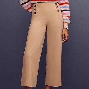 NWT The Ann Taylor Sailor Wide Leg Crop Pant In Tan With Side Zip